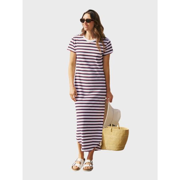 Frank & Eileen Harper Perfect Tee Maxi Dress Stripes Red Blue White Size L NWOT